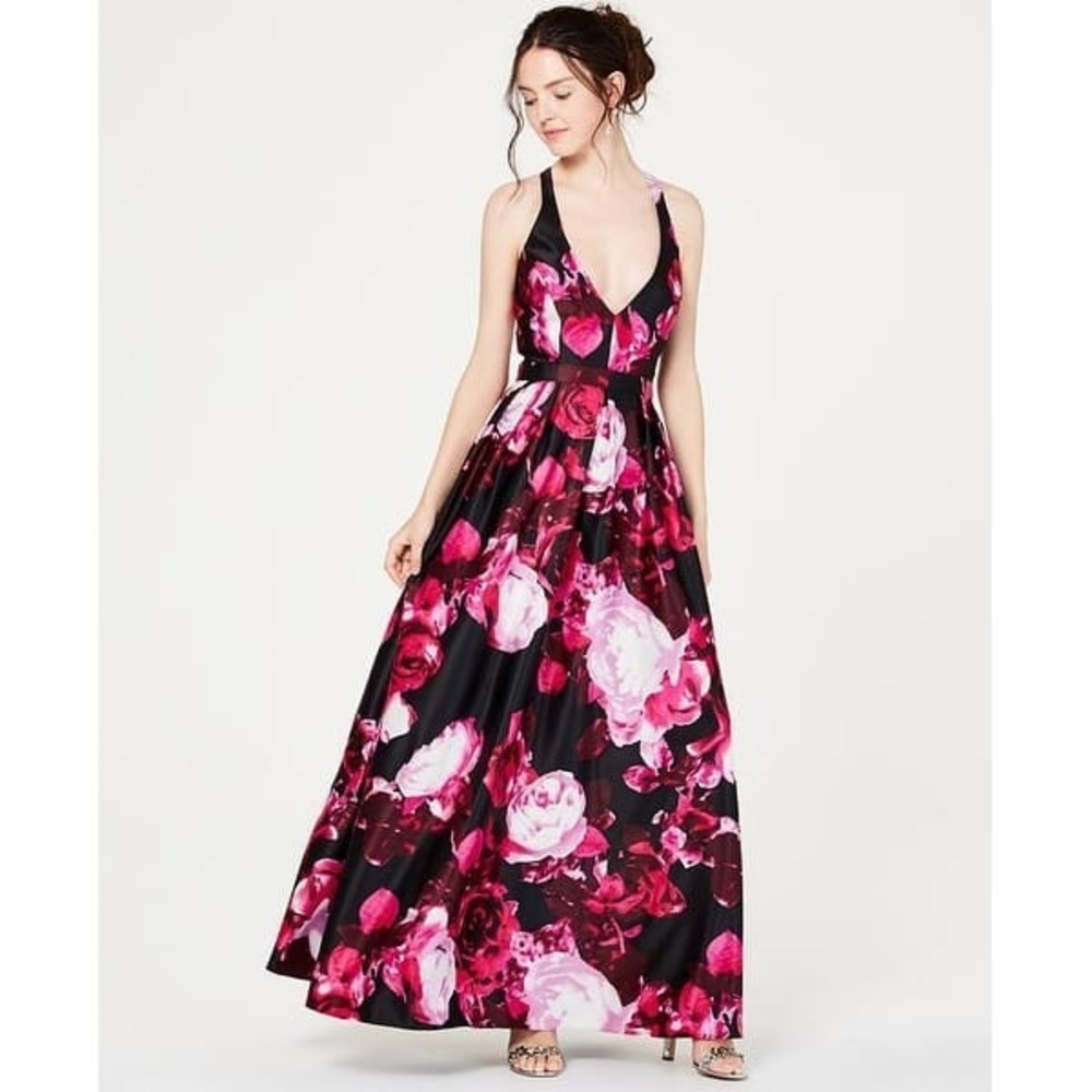 Jump Apparel Formal‎ Pink Floral Halter Maxi Dress Size 5/6 Dark Romantic